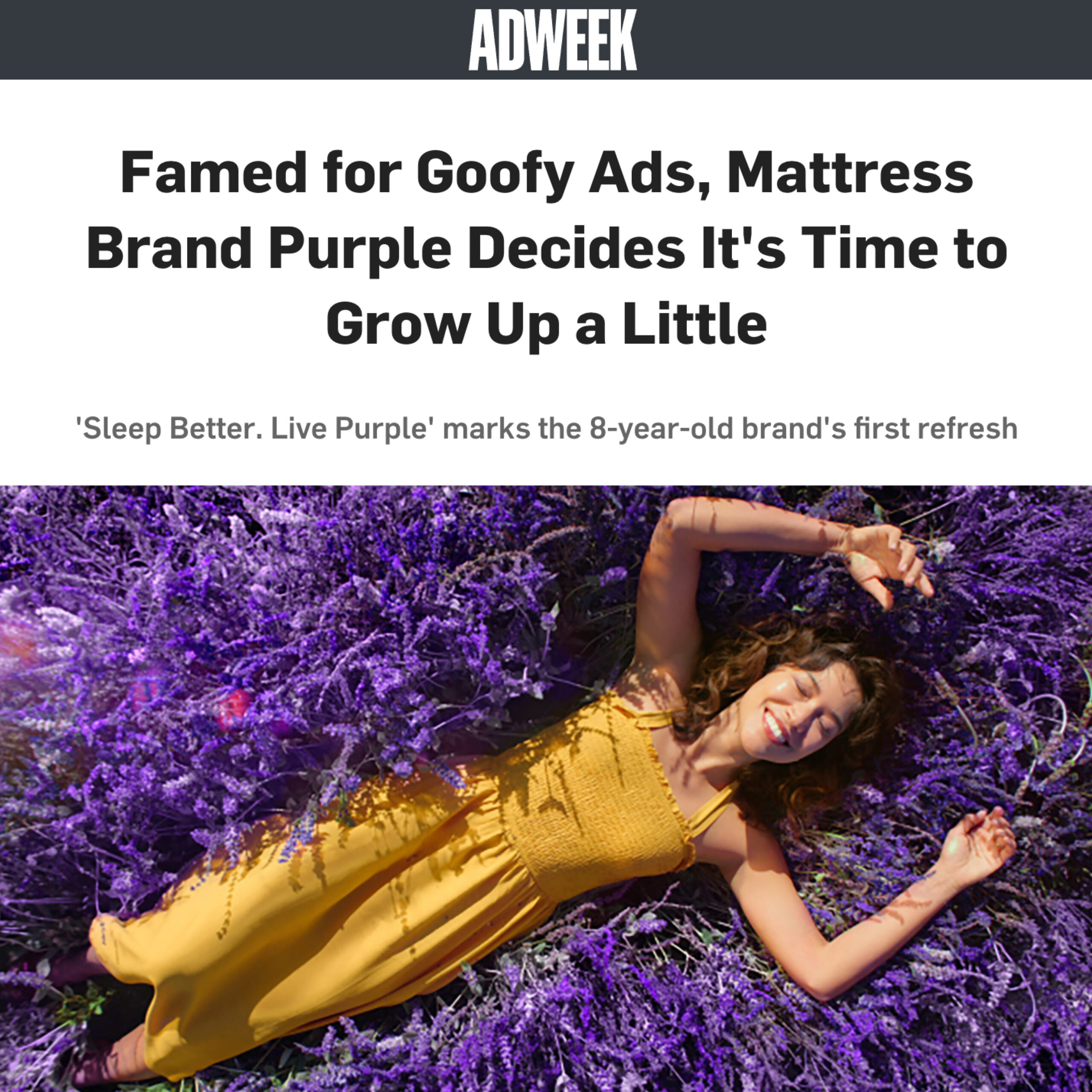 AdWeek article on Purple, image